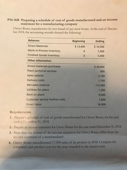  Answer submitted via excel, please! P16-36B Preparing a schedule of cost