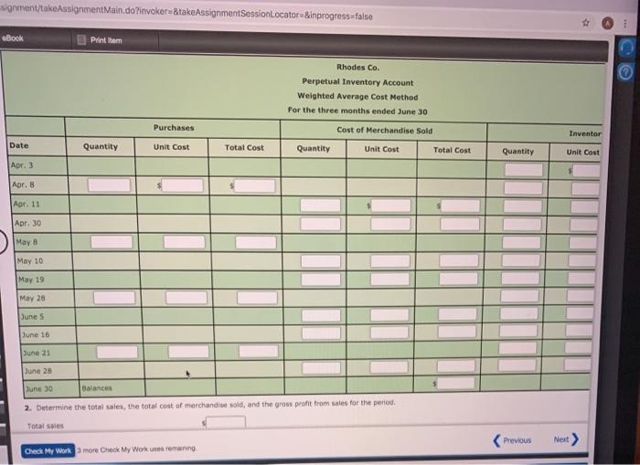 merchandise at Rhodes Co, and data on purchases and sales for a