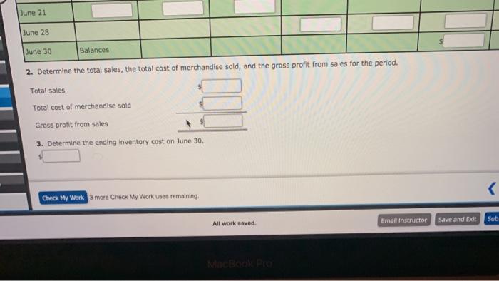 Unit Total Date Transaction 40 Inventory $670 $26,800 Apr. 3 5 Purchase