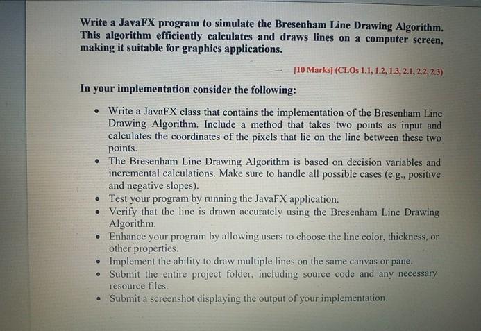  Write a JavaFX program to simulate the Bresenham Line Drawing Algorithm.