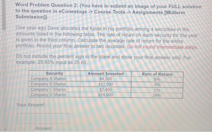  Word Problem Question 2: (You have to submit an image of