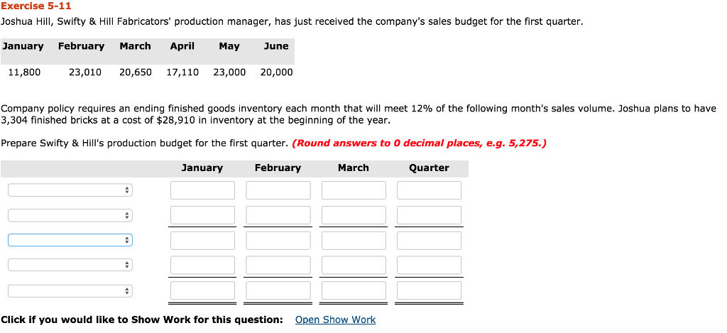  The drop down options are : Total units required, beginning inventory,
