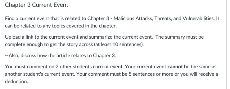  Chapter 3 Current Event Find a current event that is related