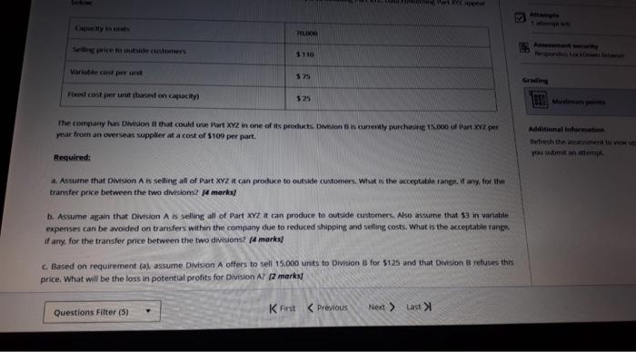 and sells a number of parts including Part XYZ. Data concerning Part