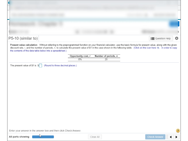 P5-10 (similar to) Question Help Present value calculation Without referring to