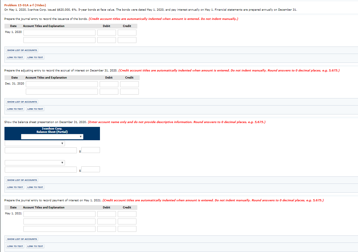 Part A Part B Problem 15-01A a-f (Video) On May 1, 2020,