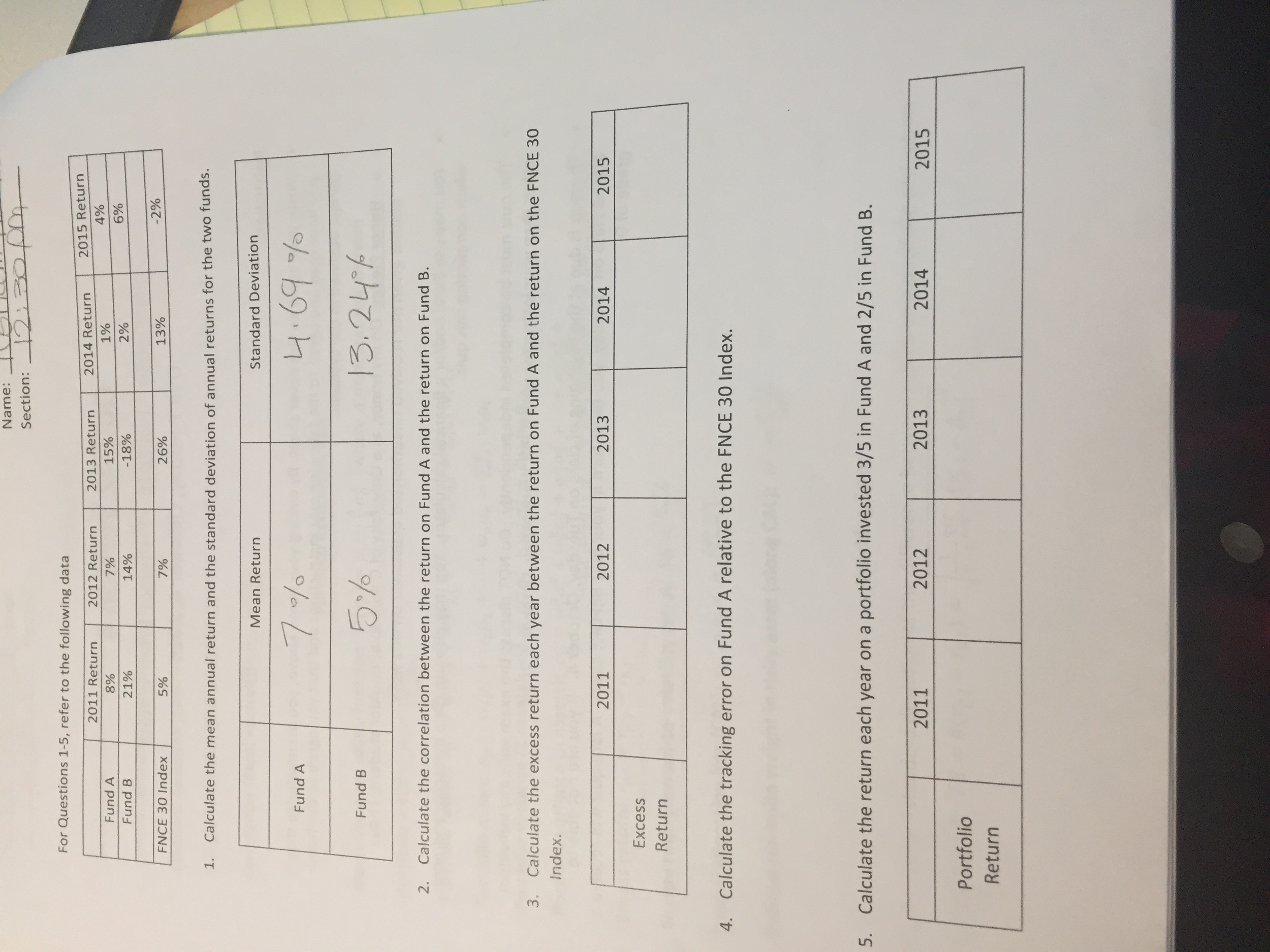 Please answer part 4: What is the tracking error ? Calculate the