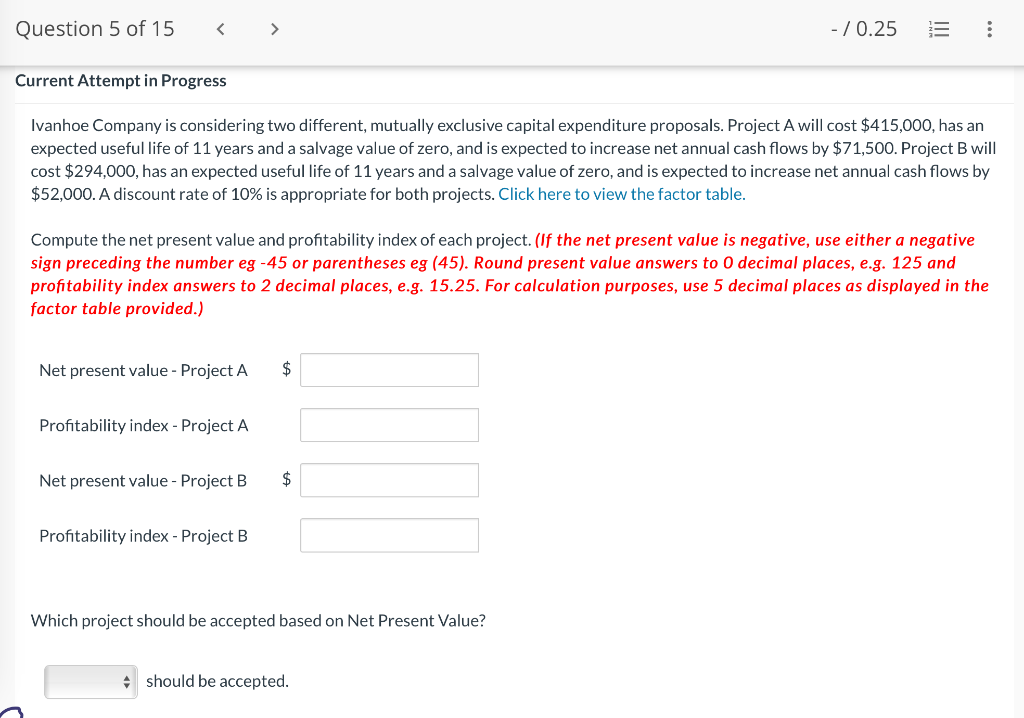 Please solve. Ivanhoe Company is considering two different, mutually exclusive capital expenditure