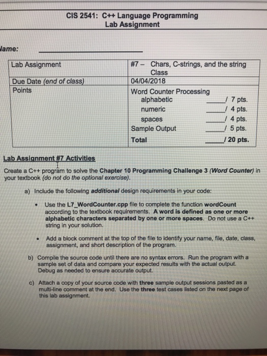 with these requirements needed for my homework: 3. Word Counter Write a