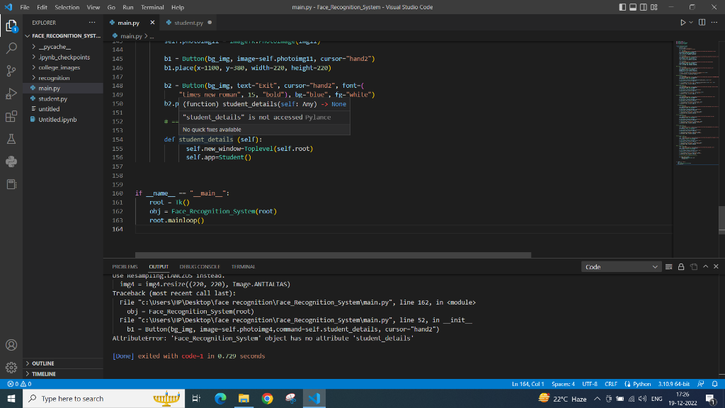  Iam facing the error student_details function is not being accpeted by