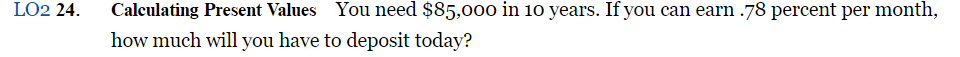 LO2 24. Calculating Present Values You need $85,000 in 10 years.