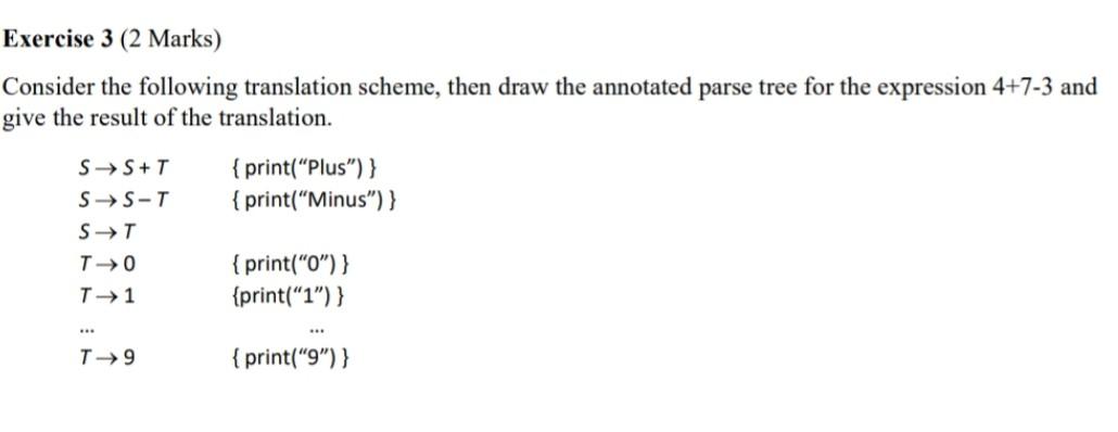 Consider the following translation scheme, then draw the annotated parse tree