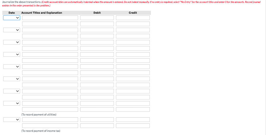 Paid rent for the month of October of $1,400 in cash. 5