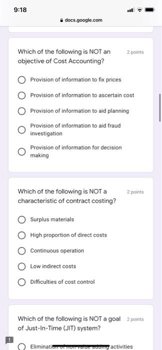 costing Batch costing Service Costing 2 points The process whereby all inventory