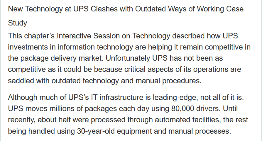 New Technology at UPS Clashes with Outdated Ways of Working Case