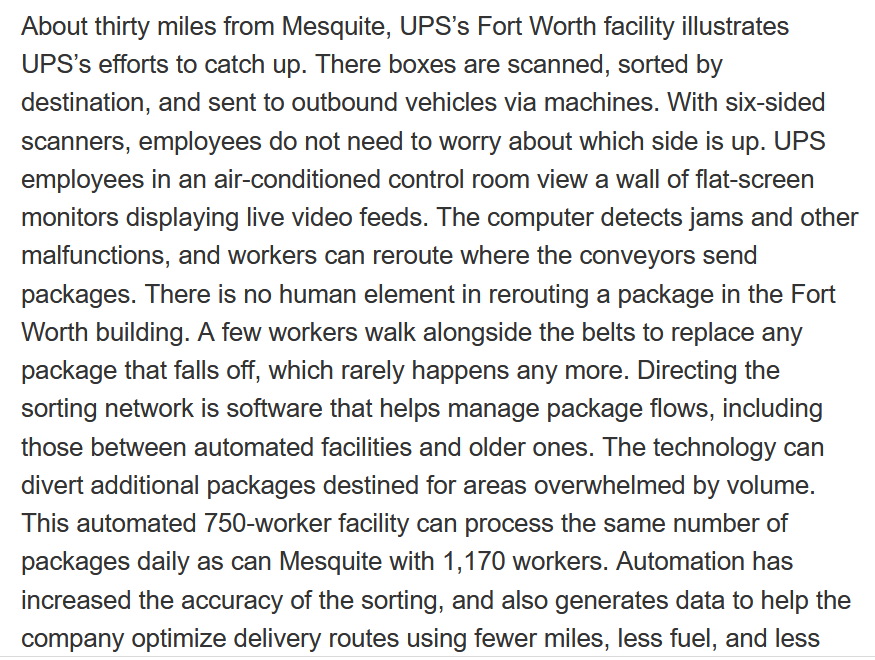 Unfortunately UPS has not been as competitive as it could be because
