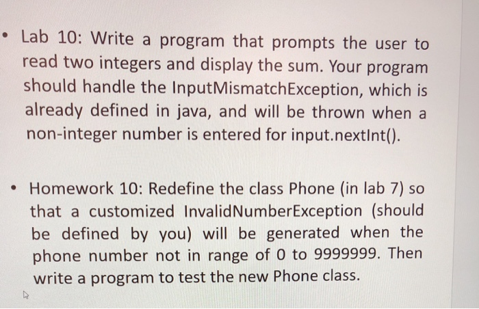 Lab 10: Write a program that prompts the user to read