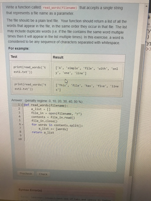  python question. pls use simple way Write a function called read