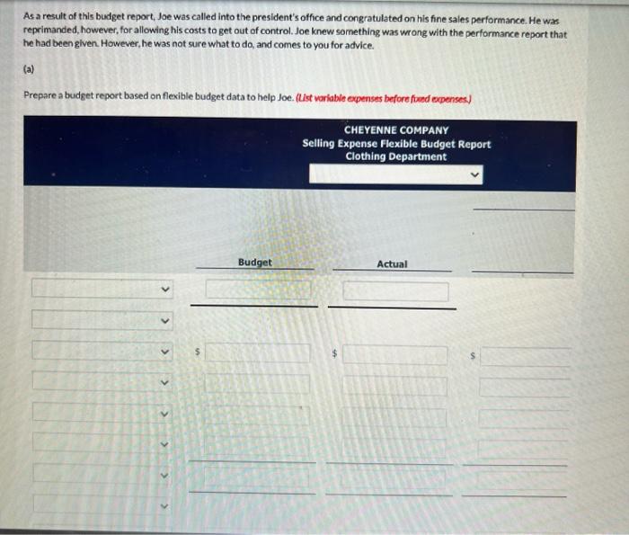 manager, Joe Batista was given the following static budget renort for celline