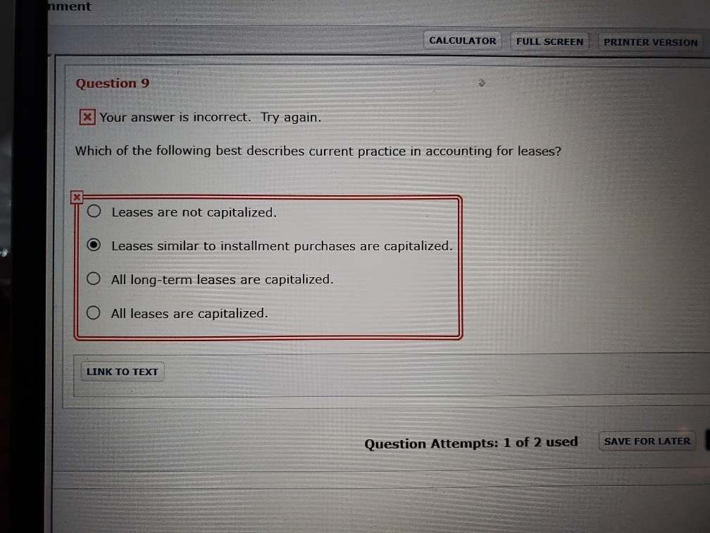 nment CALCULATOR FULL SCREEN PRINTER VERSION Question 9 x Your answer