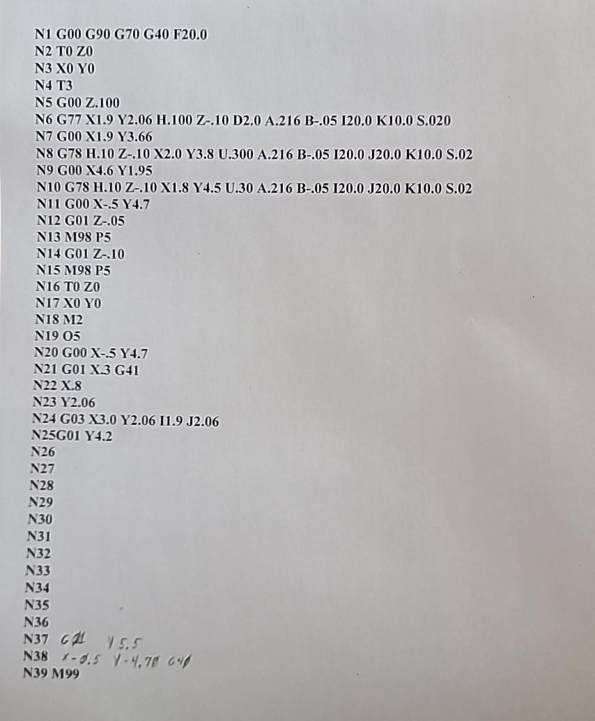  write g code for lines N26 to N36 