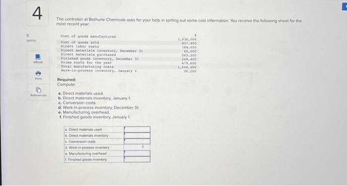 acct 390 ch 2 Q4 The controller at Bethune Chemicals asks for