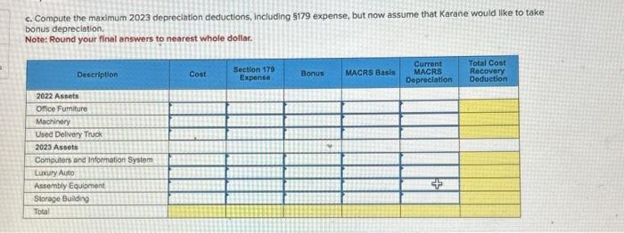 expense, but now assume that Karane would like to take bonus depreciation.