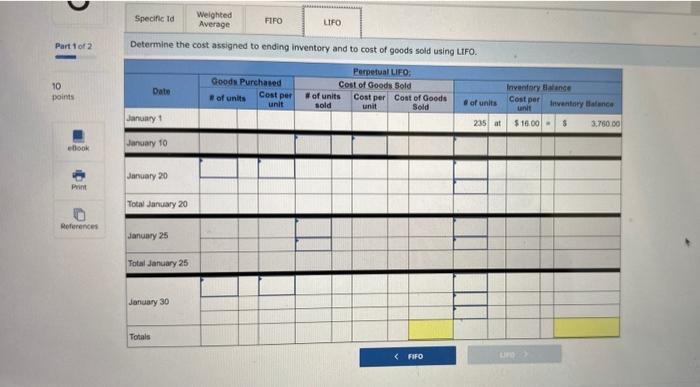 Company uses a perpetual inventory system. For specific identification, ending inventofy consists