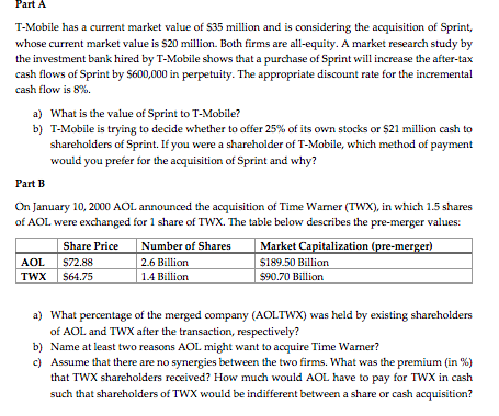 I only need Part B. Please show all work Part A T-Mobile