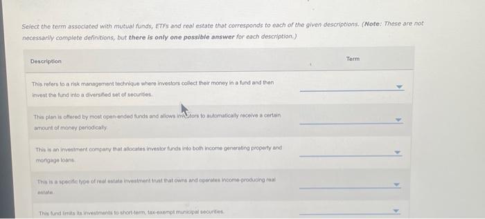 same pull down for each one Select the term associated with mutual