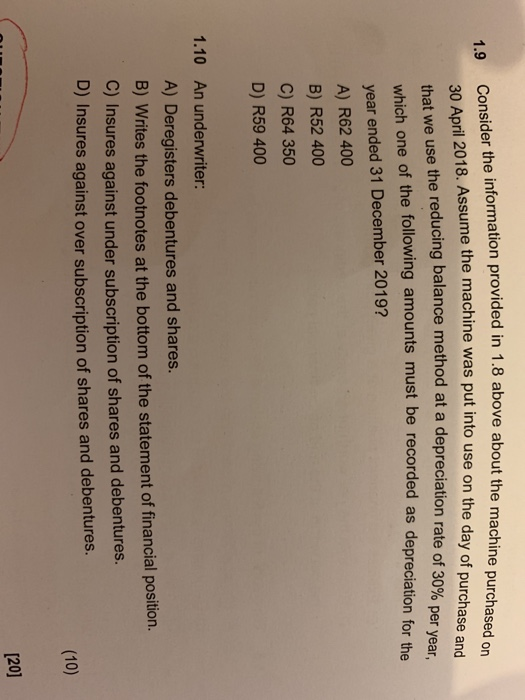  1.9 that we use the reducing balance method at a depreciation