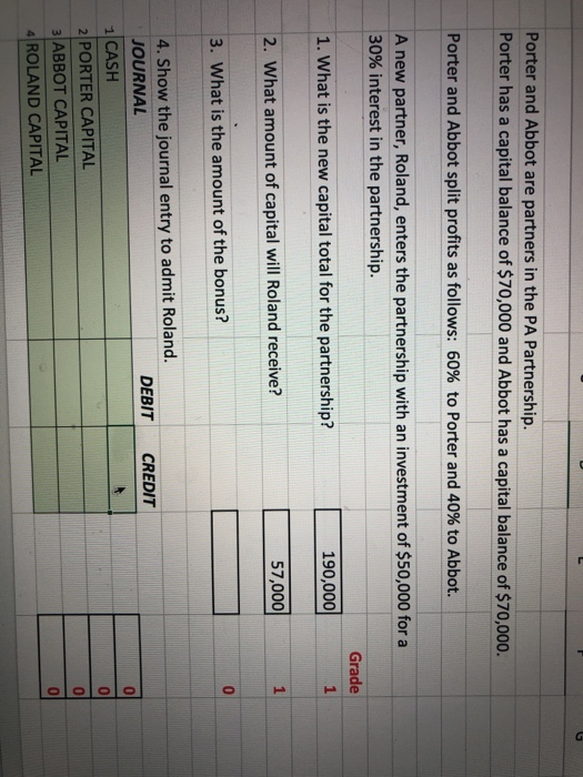  Need help woth partnership changes Porter and Abbot are partners in