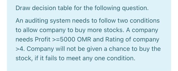  Draw decision table for the following question. An auditing system needs