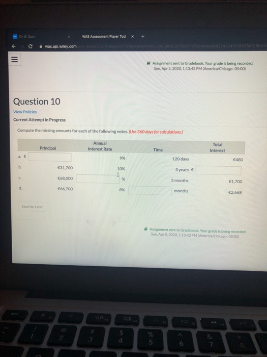  WAS Assessment Player Tool X + Assignment sent to Gradebook. Your