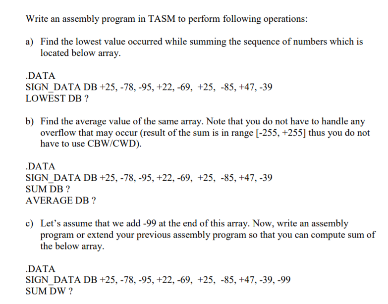  apply by emu8086 program Write an assembly program in TASM to