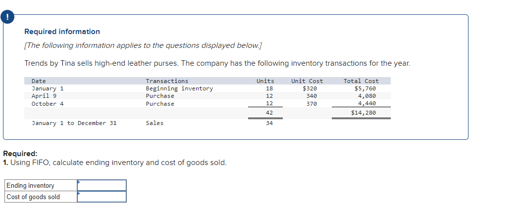  Required information [The following information applies to the questions displayed below.]
