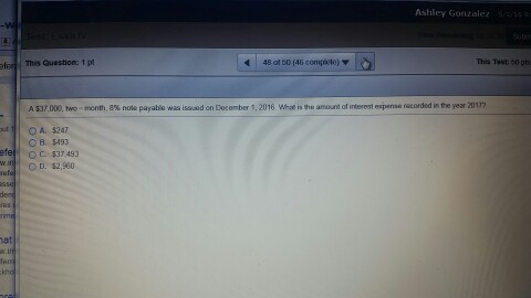 A $37,000, two - month, 8% note payable was issued on