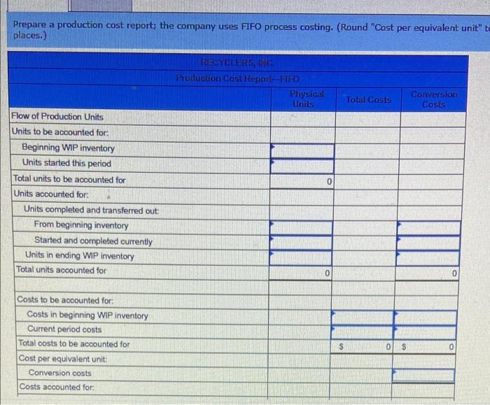 Flows through Accounts: FIFO Method (LO 8-4,5) In its Department R. Recyclers,