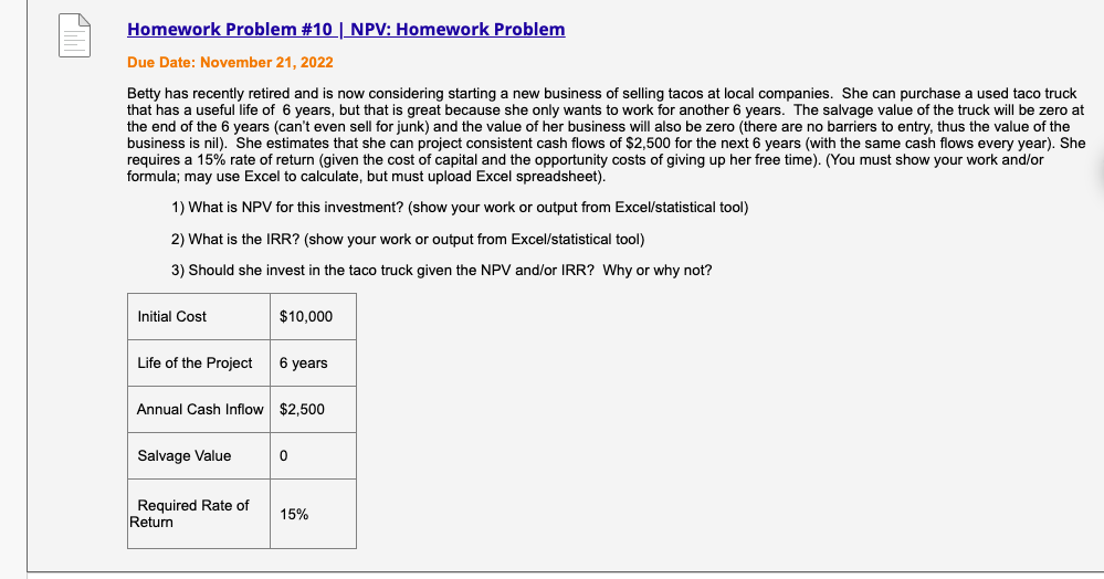 Show full work and step by step Due Date: November 21, 2022