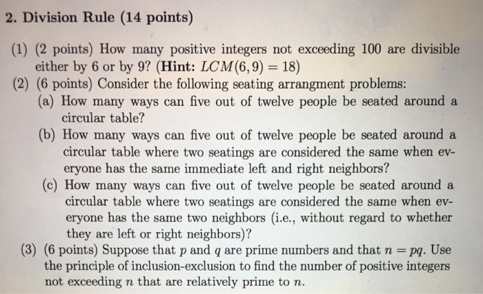  Division rule 2. Division Rule (14 points) (1) (2 points) How