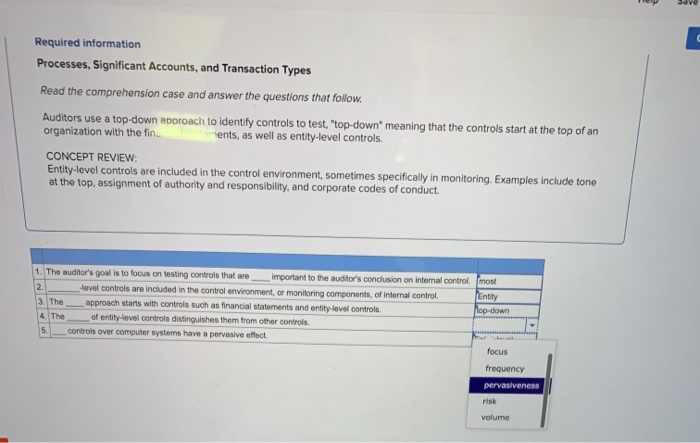  Required information Processes, Significant Accounts, and Transaction Types Read the comprehension