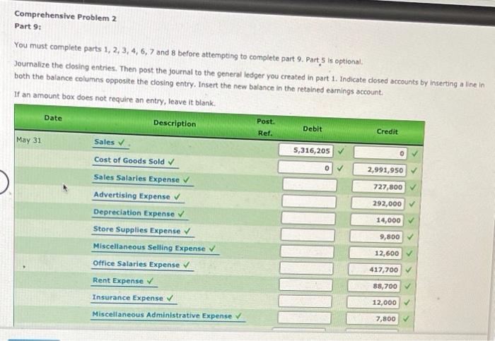  Comprehensive Problem 2 Part 9: You must complete parts 1, 2,
