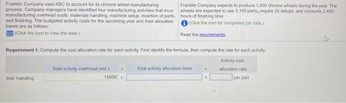  Franklin Company uses ABC to account for its chrome wheel manufacturing