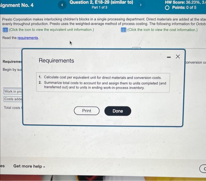 following information for October 2020 is available. PLEASE ANSWER ALL PARTS! Presto