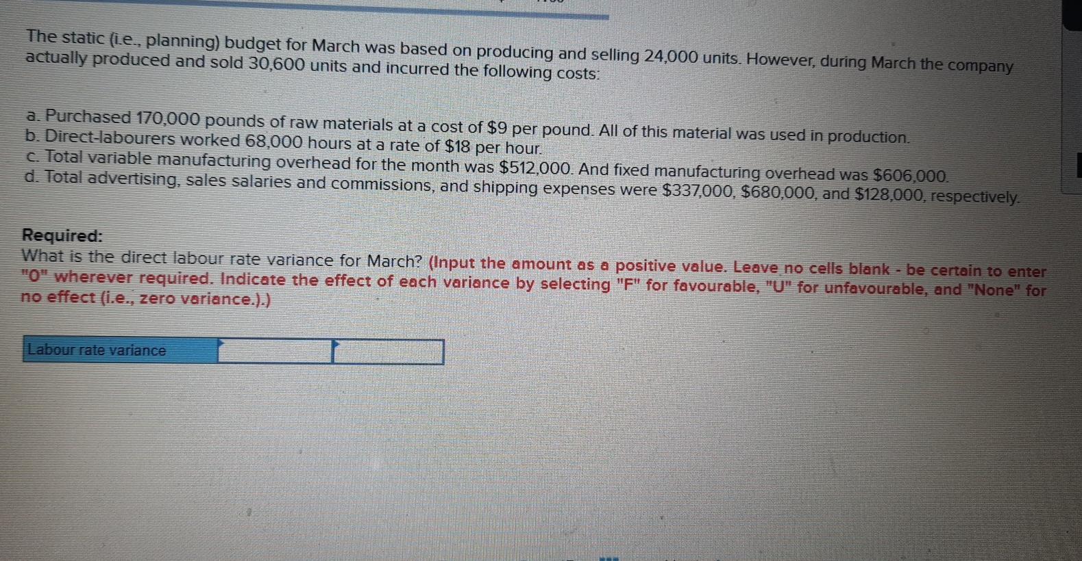 direct labour-hours and its standard cost card per unit is as follows: