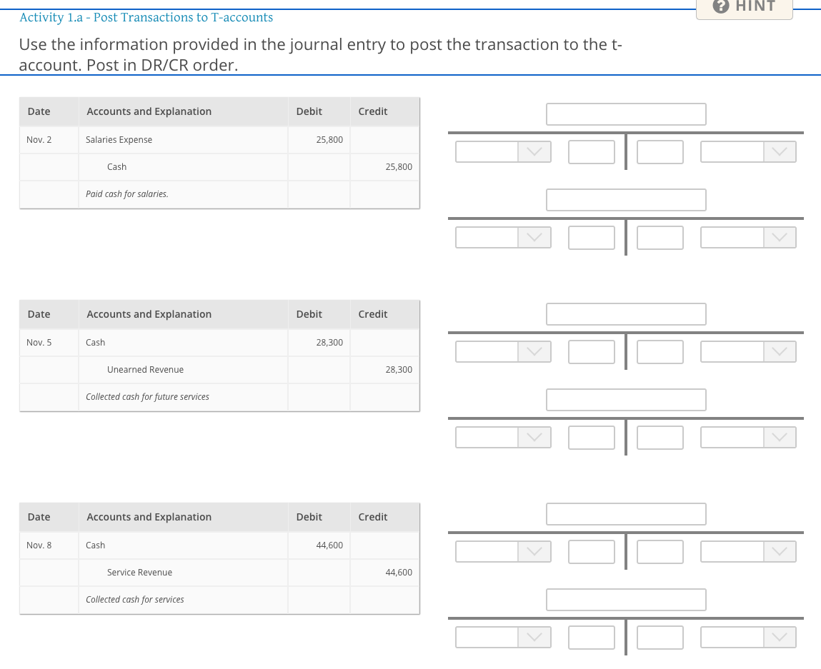 Use the information provided in the journal entry to post the transaction