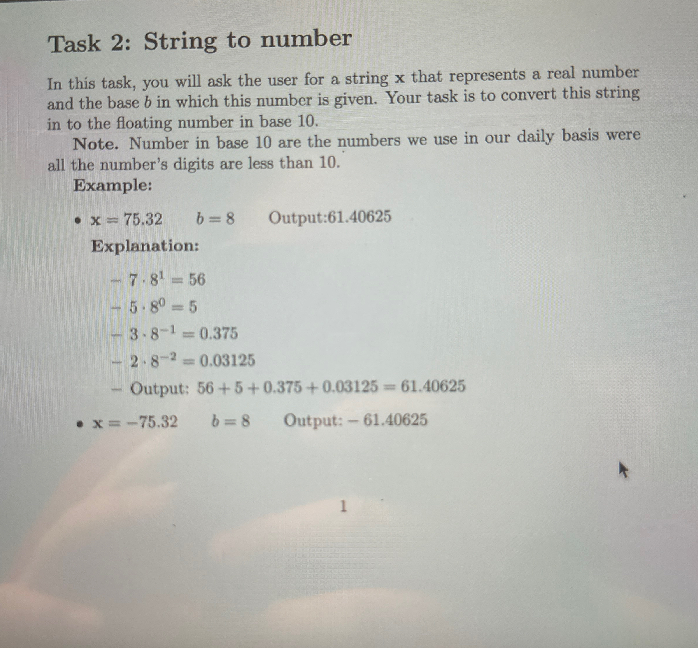  coding in C : Task 2: String to number In this
