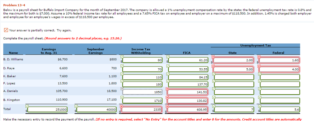  Problem 13-4 Below is a payroll sheet for Buffalo Im Company
