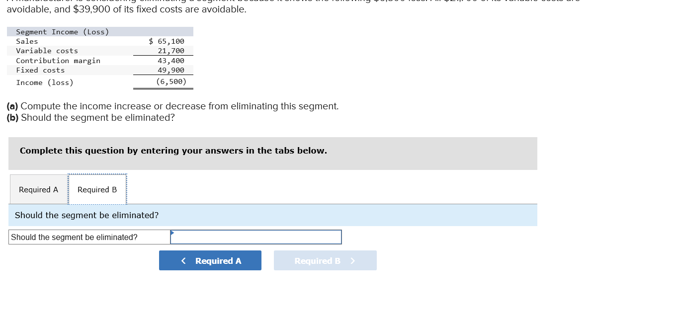 following $6,500 loss. All $21,700 of its variable costs are avoidable, and