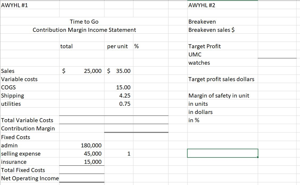 templates, create a contribution margin income statement and identify total contribution margin,